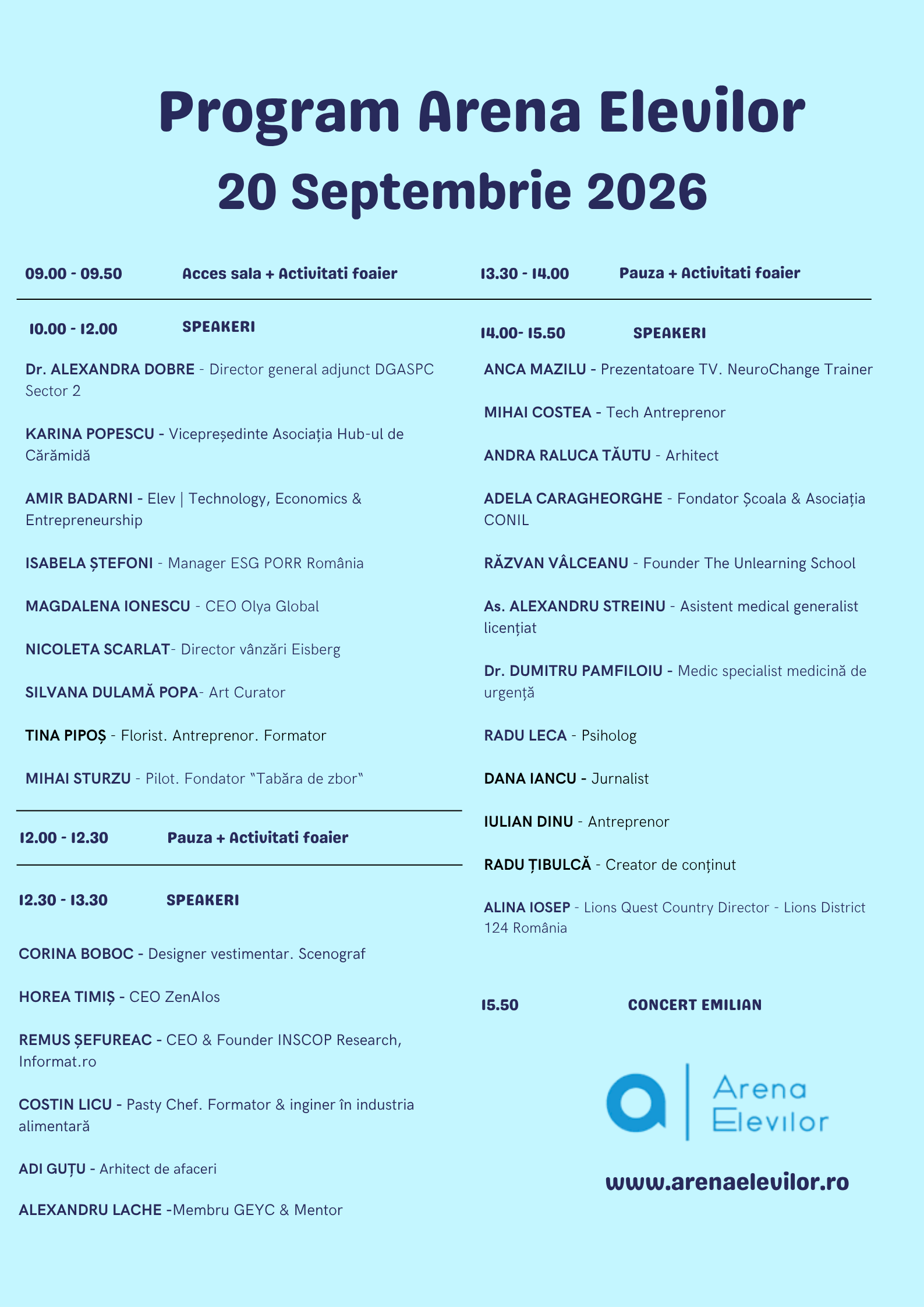 Program arena elevilor 2026